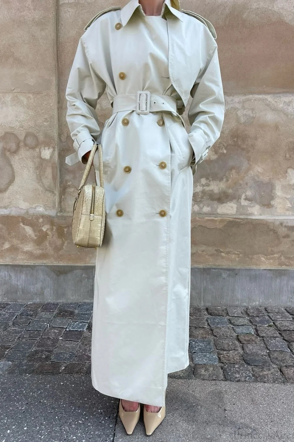 Wide Lapel Tie Waist Trench-inspired Overcoat