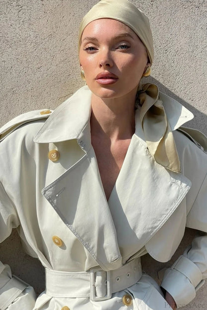 Wide Lapel Tie Waist Trench-inspired Overcoat
