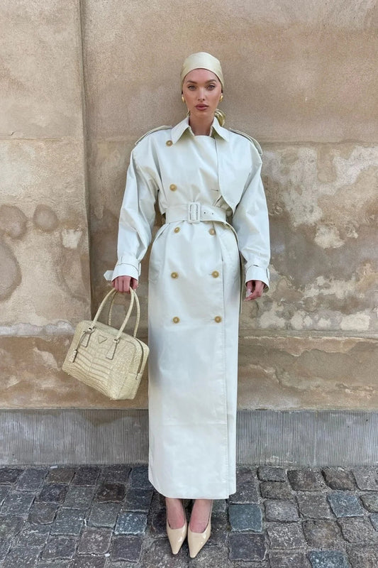 Wide Lapel Tie Waist Trench-inspired Overcoat