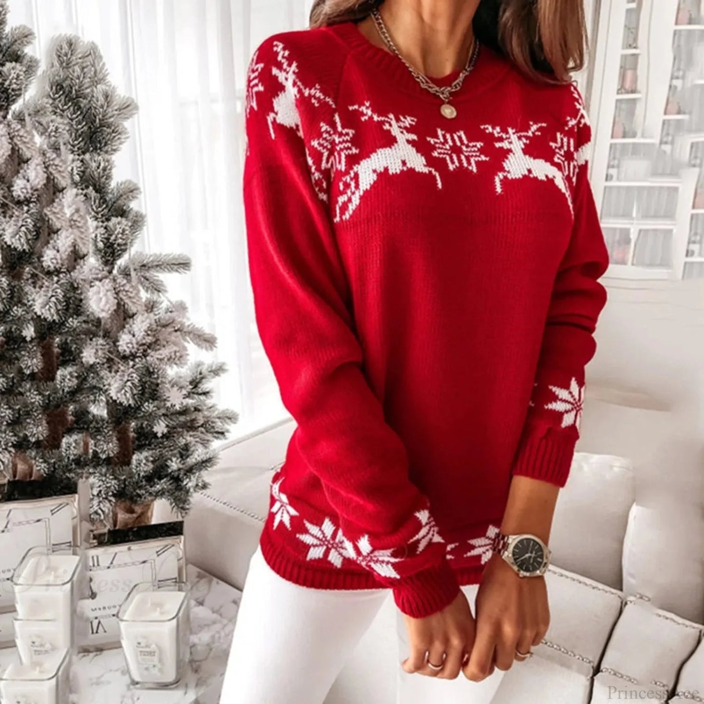 Elk Snowflake Christmas Sweater for Autumn Winter Wear