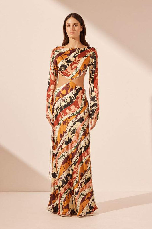 Ella Printed Cut-out Maxi Dress