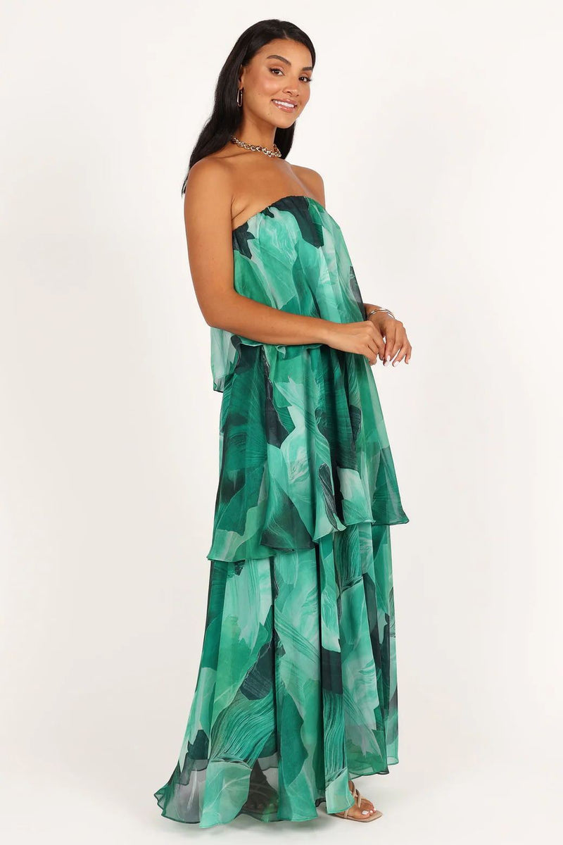 Elsie Printed Layered Strapless Maxi Dress