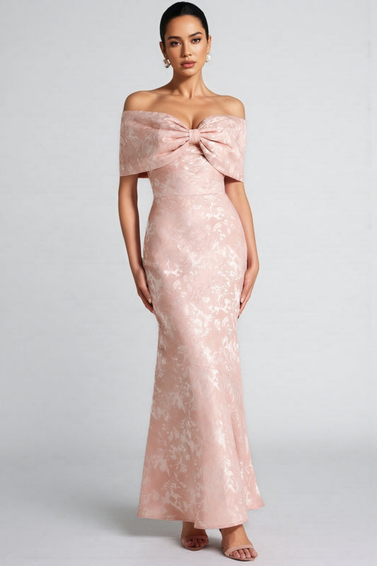Clara Pink One Shoulder Bow Maxi Dress
