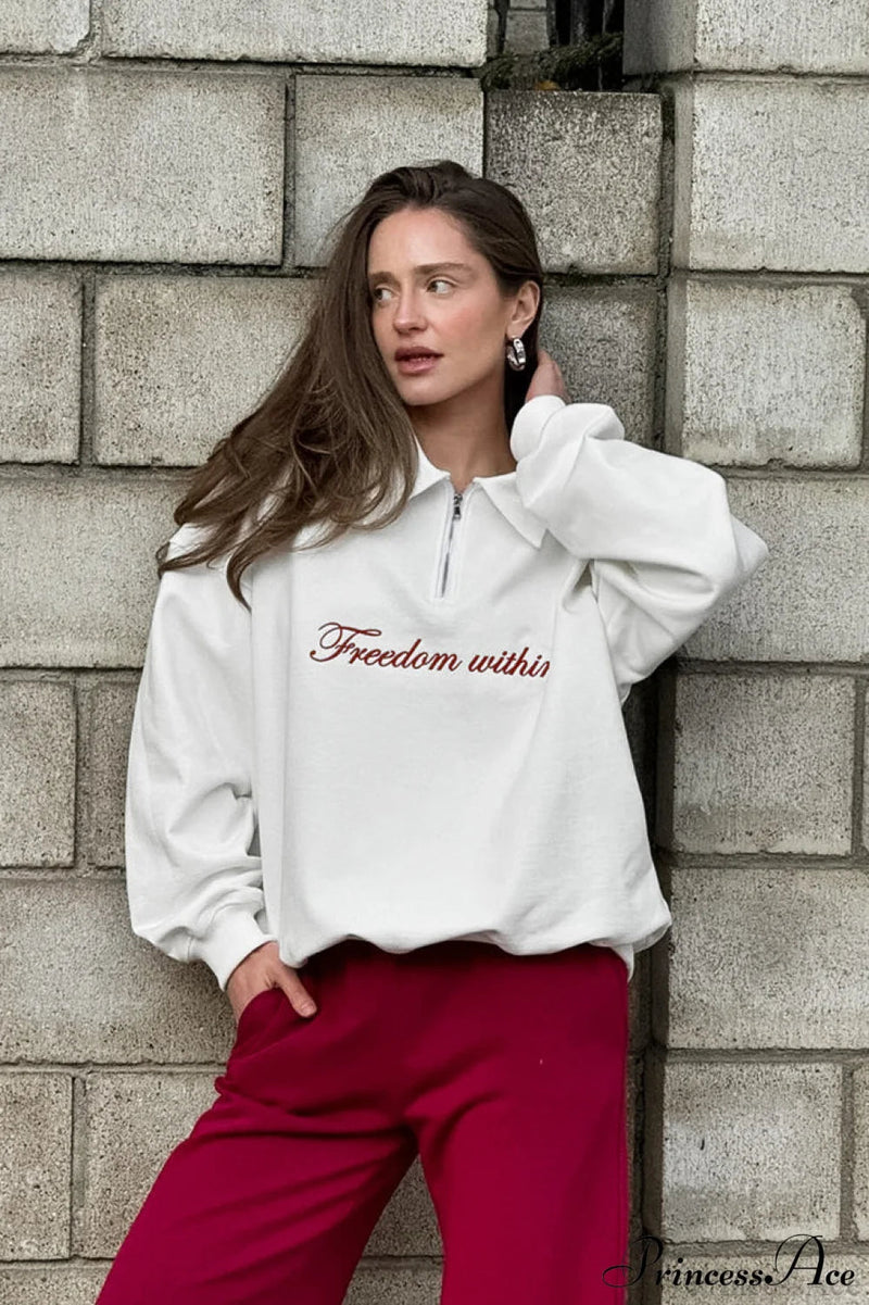 Embroidered Collared Loose Sweatshirt