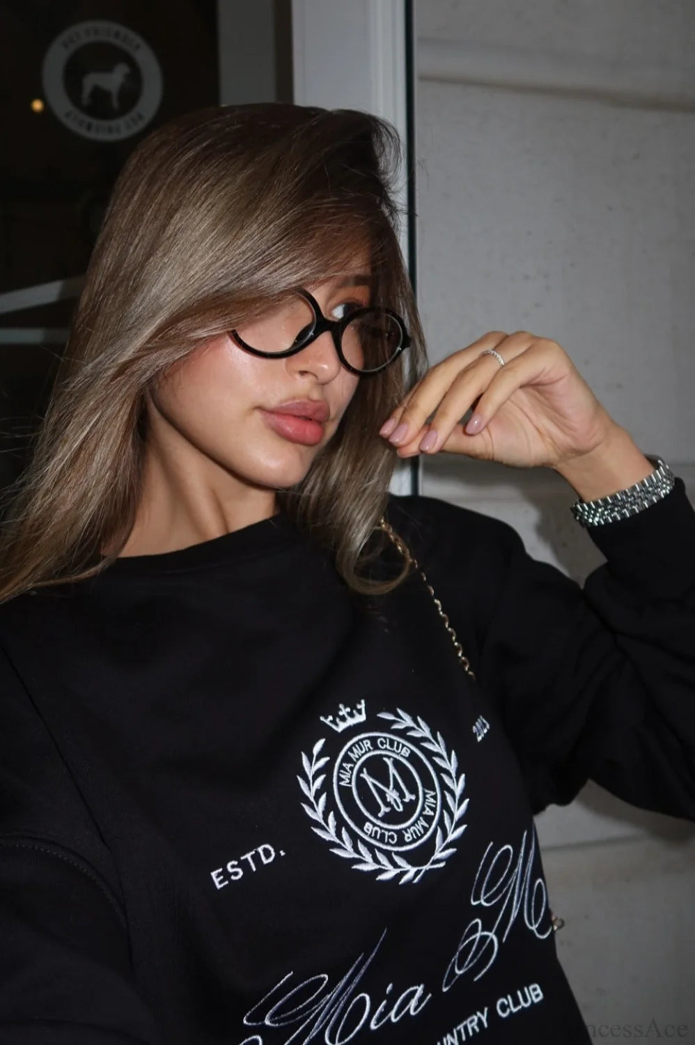 Embroidery Color Loose Versatile Crew Neck Sweatshirt