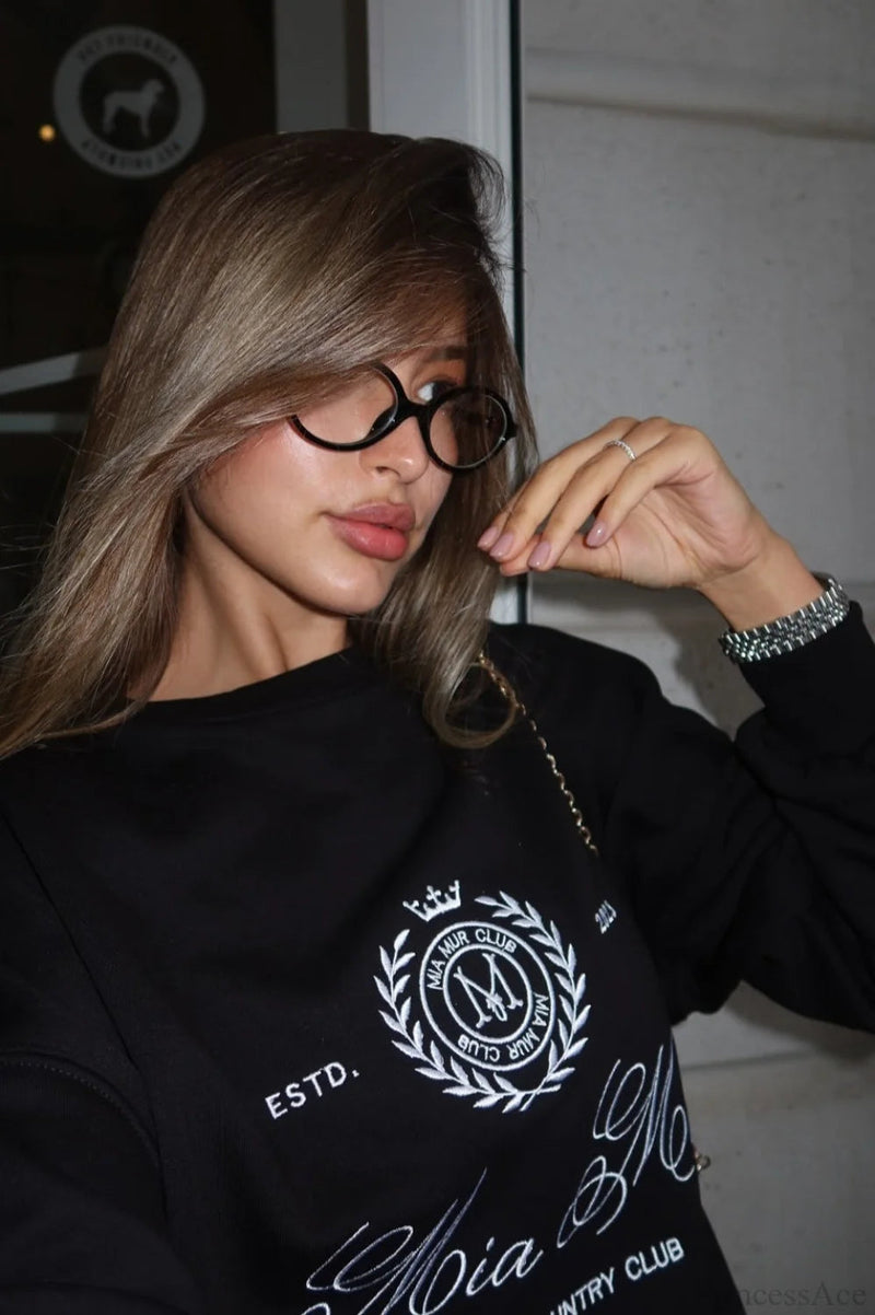 Embroidery Color Loose Versatile Crew Neck Sweatshirt