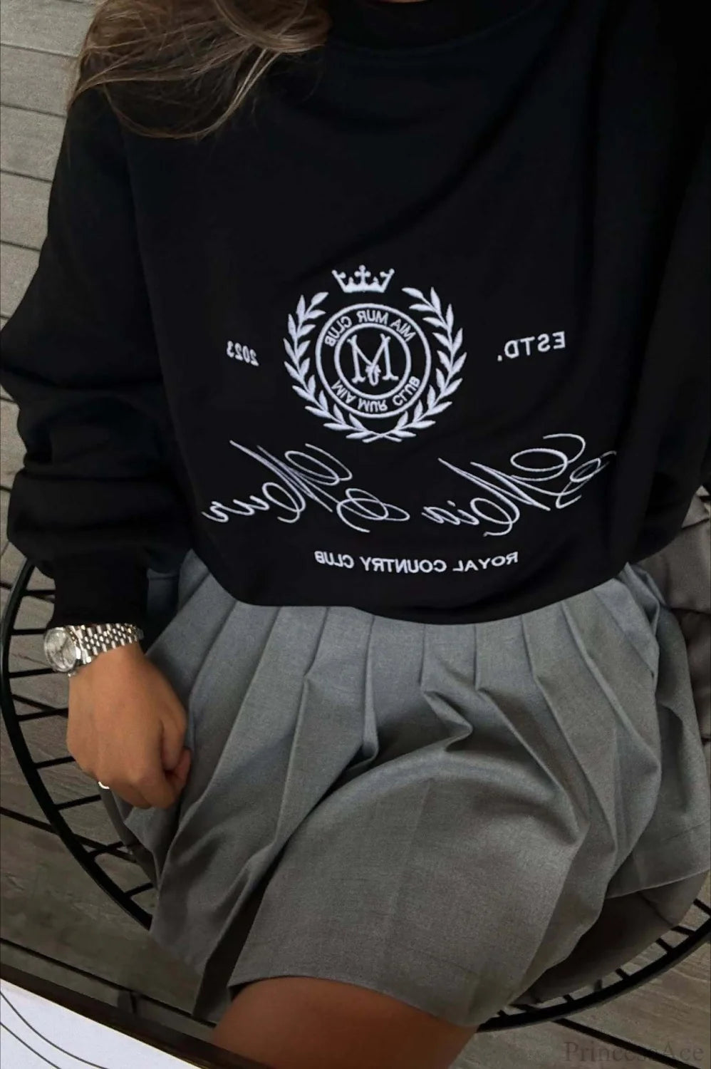 Embroidery Color Loose Versatile Crew Neck Sweatshirt