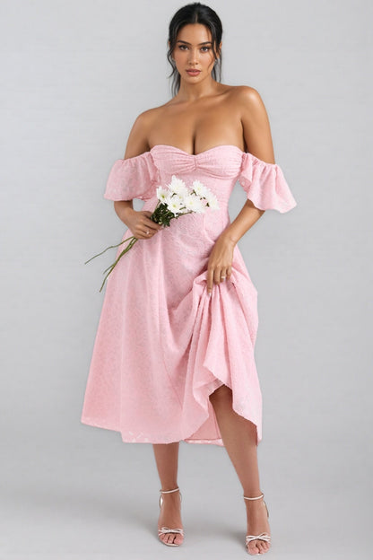 Kinsle Pink Jacquard Midi Dress
