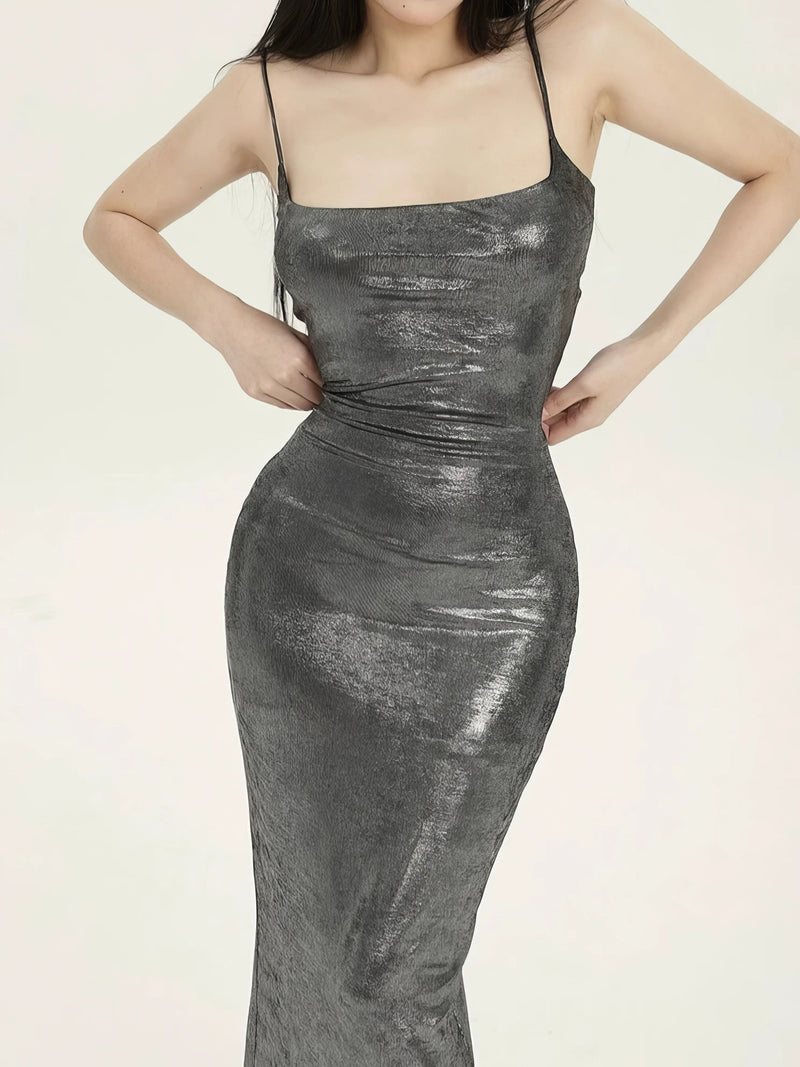 Metallic Sheen Bodycon Maxi Dress