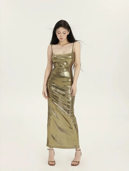 Metallic Sheen Bodycon Maxi Dress