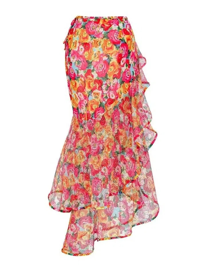 Print Ruffle Bikini Set With Skirt