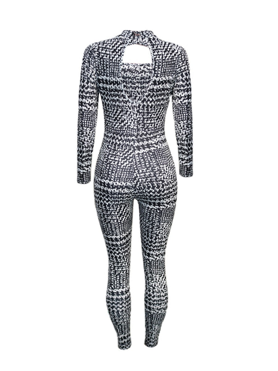 Houndstooth Cut Out Skinny Jumpsuit Bo2152