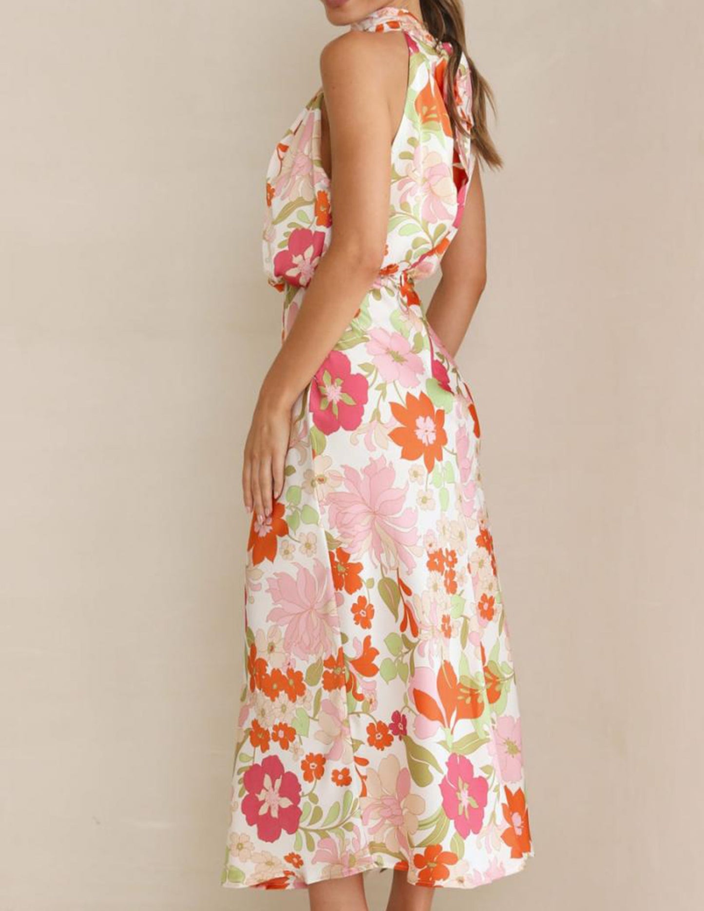 Halter Neck Elastic Waist Maxi Dress