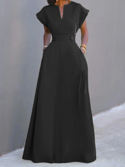 Flying Sleeves Color Split-joint V-neck Evening Dresses Maxi Dresses
