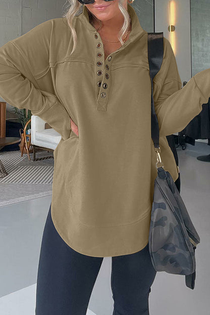 Half Neck Thumbhole Cuff Pullover Sweatshirt