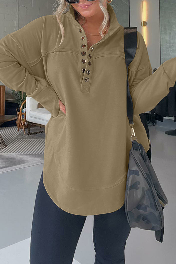 Half Neck Thumbhole Cuff Pullover Sweatshirt