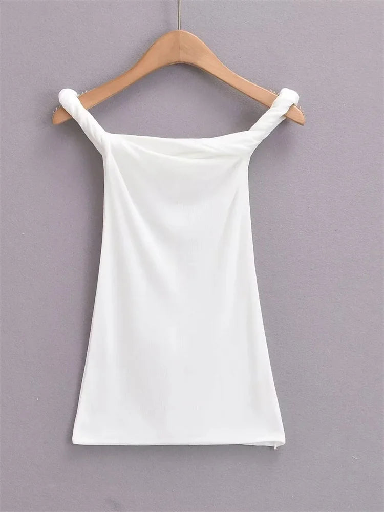 Twist Off-shoulder Slim T-shirt Patchwork Backless ’s Top Y2k Top Pleated Strapless Pullover Tee