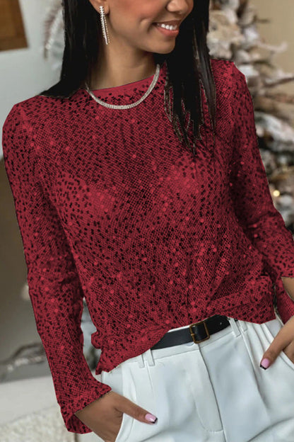 Keep It Shine Sequin Long Sleeve Shift Blouse(shipped Within 24 Hours)