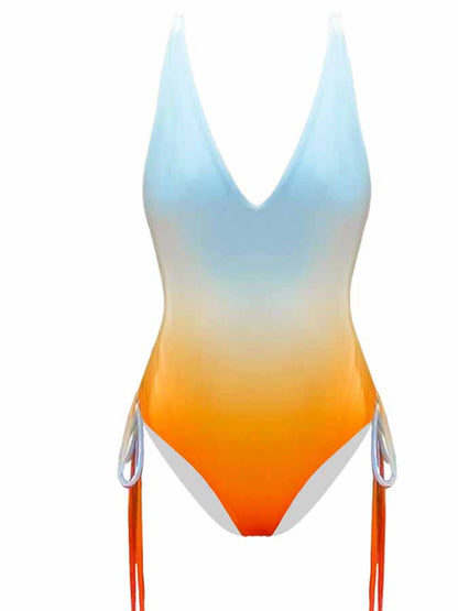 Gradient Drawstring One-piece Swimsuit and Skirt