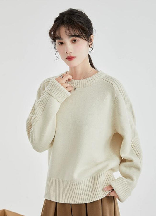 Drop Shoulders Ribbed Crewneck Sweater