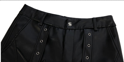 Black Leather Laced Wide Pants