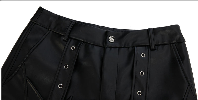 Black Leather Laced Wide Pants