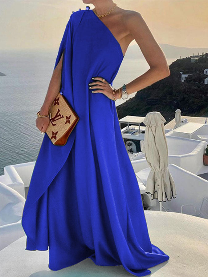 Stylish and Color Loose One-shouldered Maxi Dress