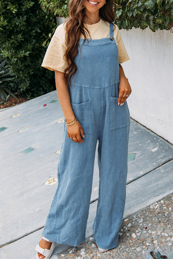 Daily Pocket Fold Square Collar Loose Jumpsuits(3 Colors)