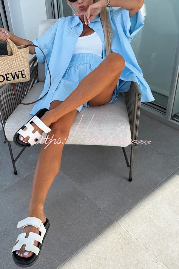 Summer Loose Short-sleeved Shirt and Elastic High Waist Shorts Set