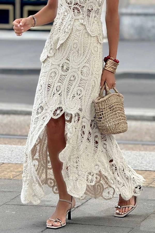 Irregular Hollow Lace Skirt