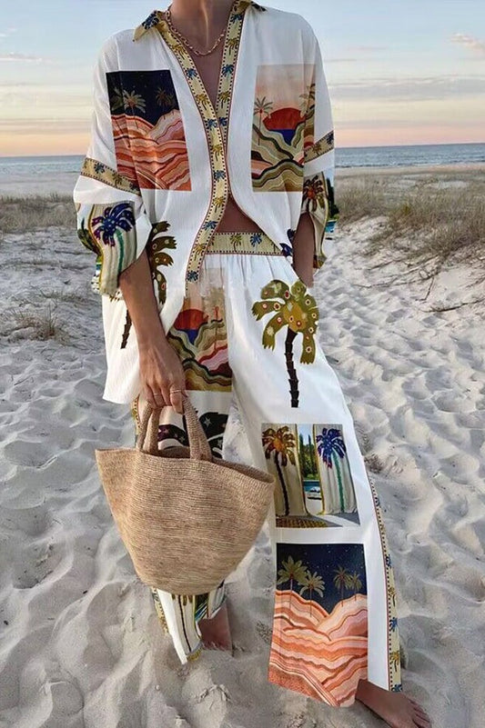 Palm Tree Print Slouchy Two-piece Set