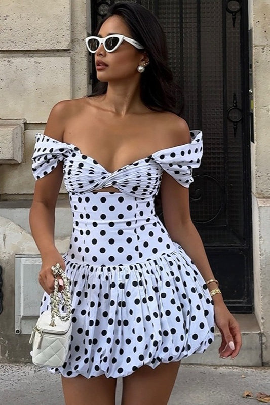 Polka Dot Hollow Out Mini Dress