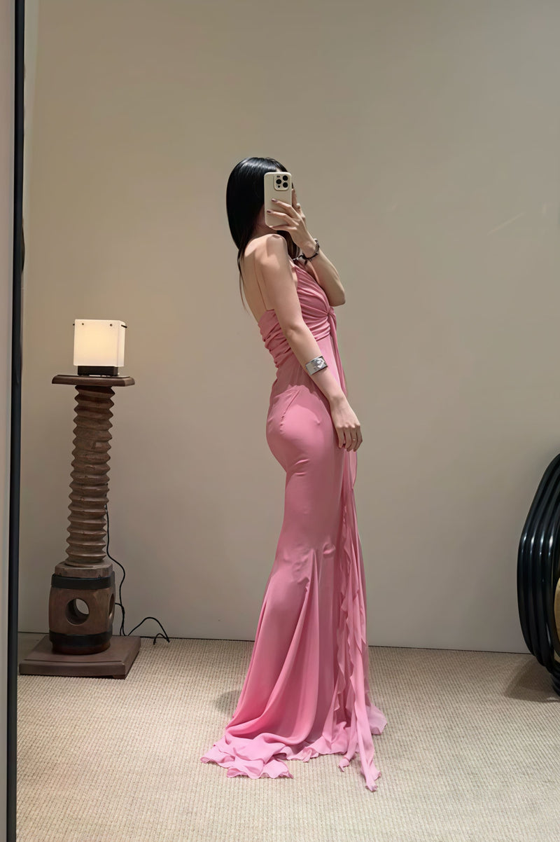 3d Rose Flowy Spaghetti Strap Backless Maxi Dress