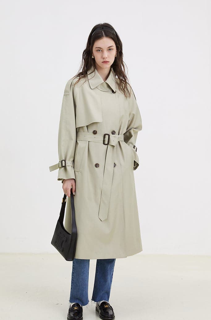 Double-breasted Loose Mid-length Melton Trench Coat
