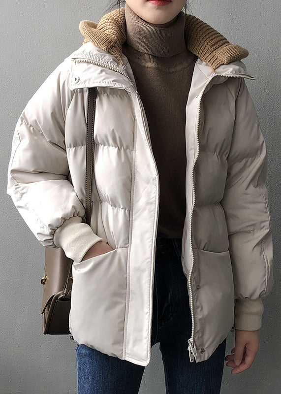 Organic Beige Hooded Pockets Fine Cotton Filled Witner Coat Winter Af1070