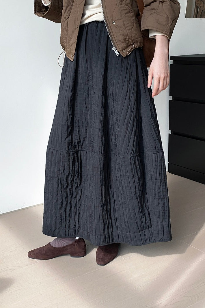 Quilted Cotton Puffer Midi Skirt