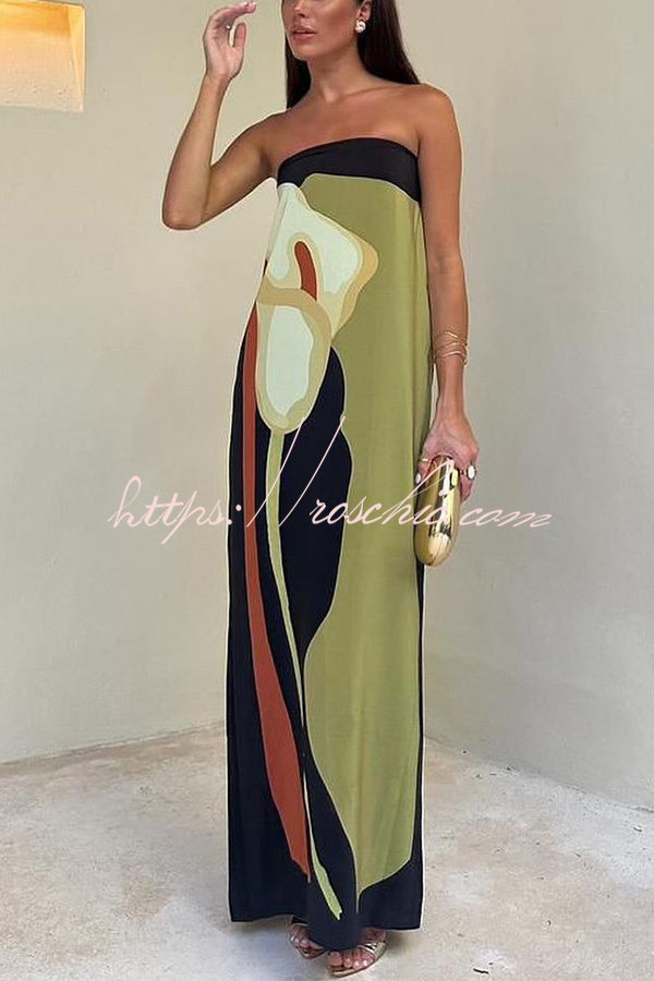 Jaime Abstract Print Elasticated Off Shoulder Vacation Loose Maxi Dress
