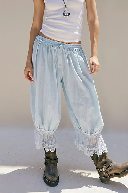 Hollow Out Lace Tie Pants