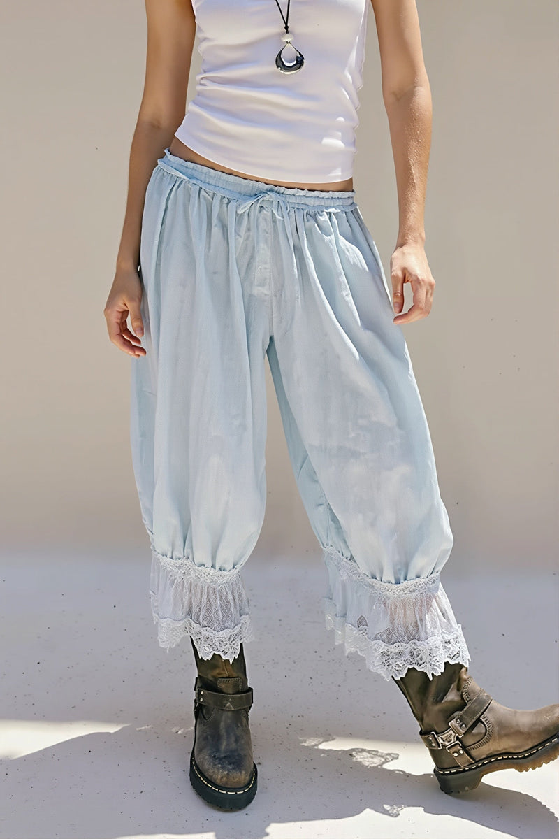 Hollow Out Lace Tie Pants