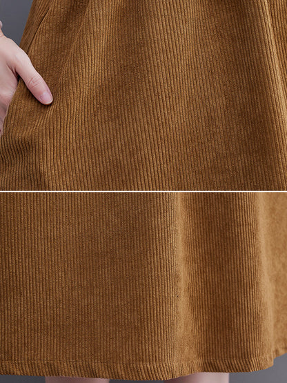 Artistic Retro Loose Sleeveless Color Round-neck Midi Dresses