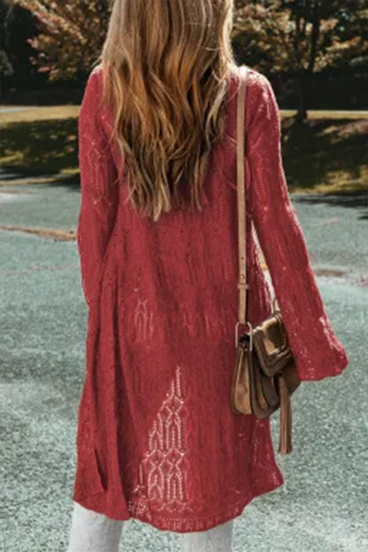 Knit Hollow Out Open Front Long Cardigan