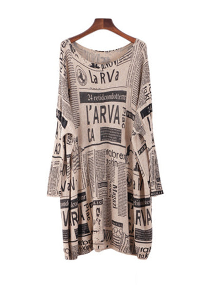 Loose One-shoulder Newspaper Printed Split-joint Sweater