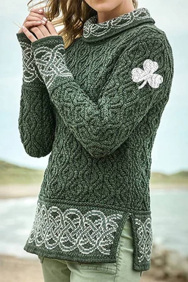 Celtic Knotted Clover Creative Jacquard Turtleneck Sweater