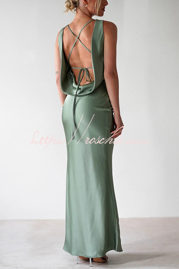 Color Backless Lace-up Slim Maxi Dress