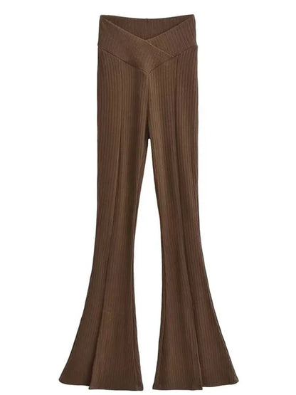 Knit Skinny Flared Trousers Split Out Trousers for Cross Low Waist White Flared Pants New