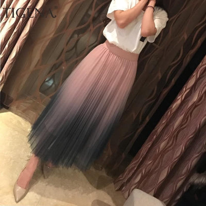 Contrast Color Gradient Long Tulle Skirt