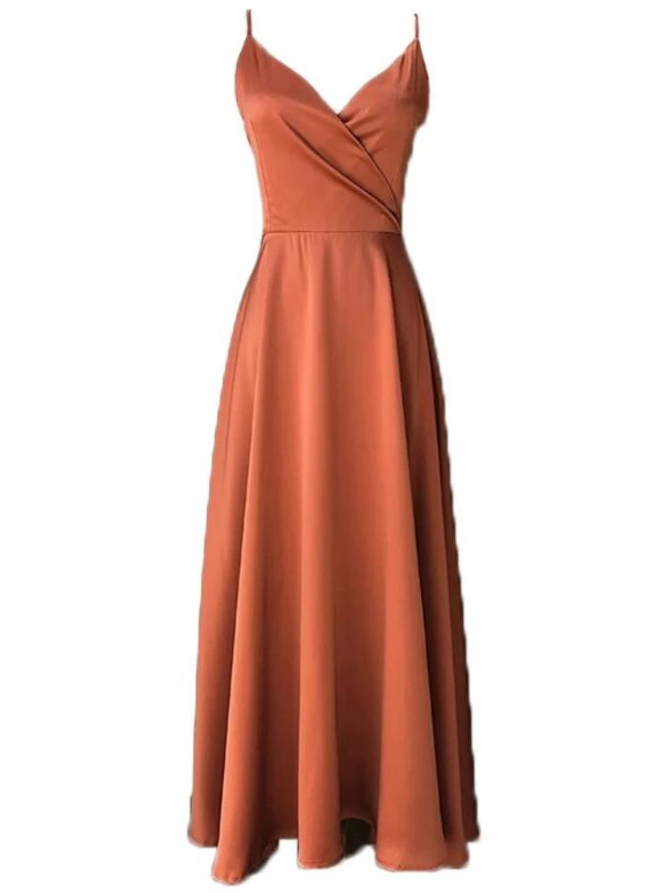 Beach Long Dress Summer V-neck White Evening Party Dressesladies Backless Bandage Satin Dress Vestidos