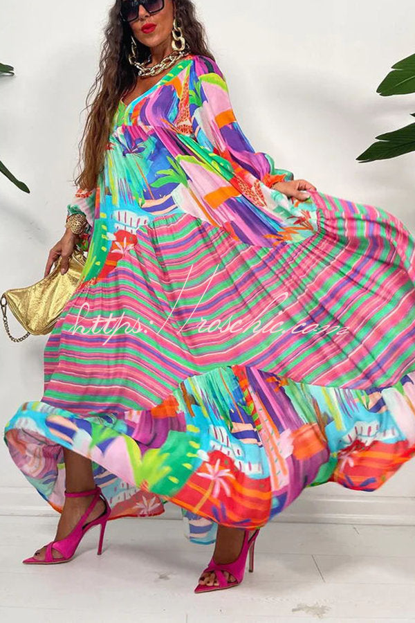 Bloom With a View Colorful Geometric Swing Maxi Dress