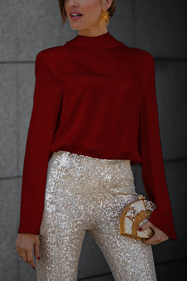 Secret of Elegance Satin Back Chain Cowl Neck Draped Blouse(shipped Within 24 Hours)