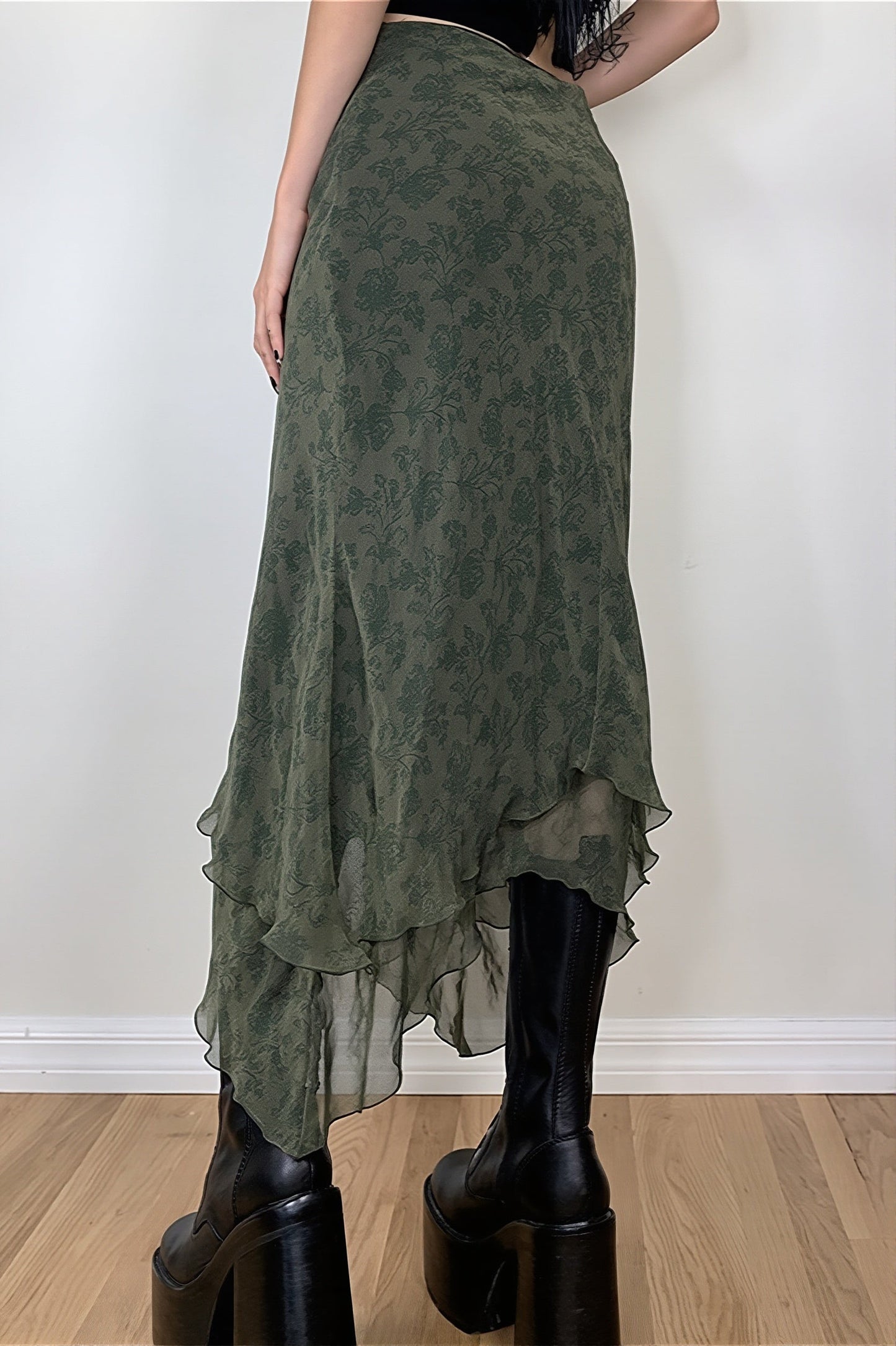 Green Chiffon Irregular Maxi Skirt